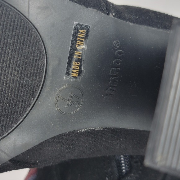 Bamboo Womens 7 Black Embroidered Floral Boots High Heeled Bootie Bohemian Boho - Picture 11 of 12